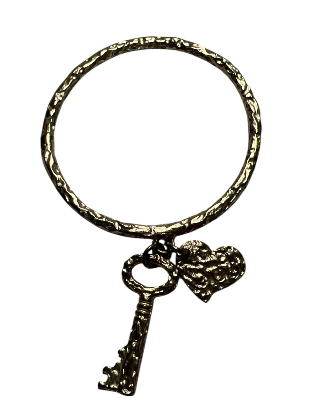 Textured Gold Key & Heart Charm Bracelet